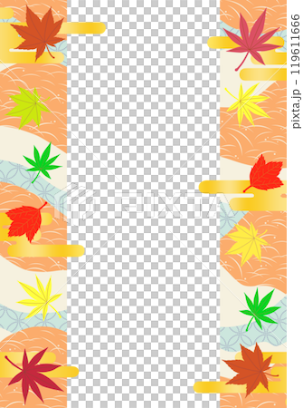 和柄背景に紅葉と金のヱ雲をあしらった背景イラスト素材 119611666