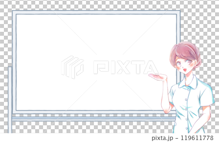 A female nurse giving instructions in front of a whiteboard A female nurse giving instructions in front of a whiteboard 119611778