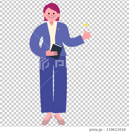 条文集を手に持った弁護士の女性が親指を立てている全身のイラスト 119612016