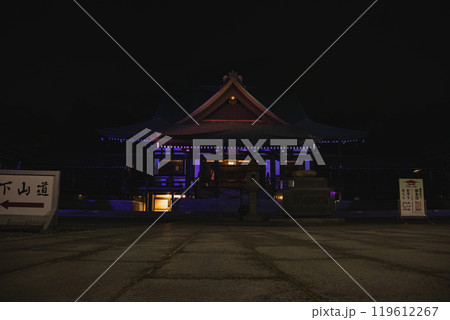 法多山尊永寺のもみじ祭りでライトアップされた夜の本堂(静岡県) 119612267