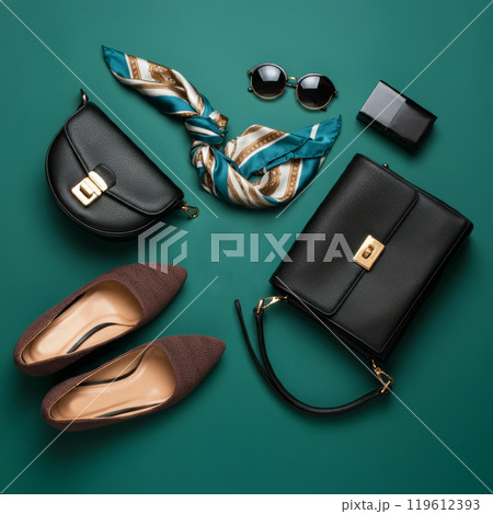 ファッションのシューズ・バッグやアクセサリーとカラフルな背景画像 119612393