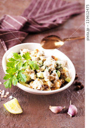 Salad with potato and chicken 119612475