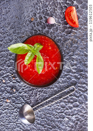 Spanish tomato gazpacho cold soup 119612503