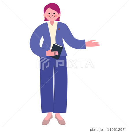 条文集を手に持った弁理士の女性が案内している全身のイラスト 条文集を手に持った弁理士の女性が案内している全身のイラスト 119612974