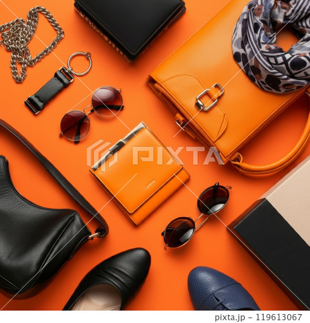 ファッションの靴・バッグやアクセサリーとカラフルな背景画像 119613067