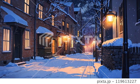 町の雪景色と街灯_3 町の雪景色と街灯_3 119613227