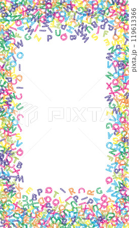 School notebook cover. Colorful childish floating letters of Latin alphabet. Foreign languages study concept. Back to school banner . 119613366