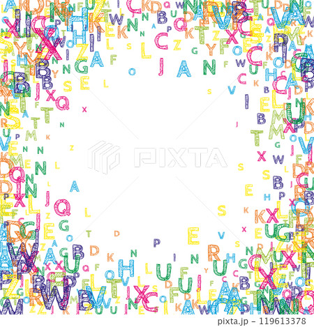 School notebook cover. Colorful childish floating letters of Latin alphabet. Foreign languages study concept. Back to school banner . School notebook cover. Colorful childish floating letters of Latin alphabet. Foreign languages study concept. Back to school banner . 119613378