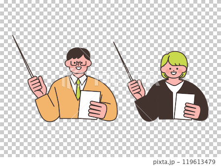 指示棒を使って教えている教師のイラストセット 119613479