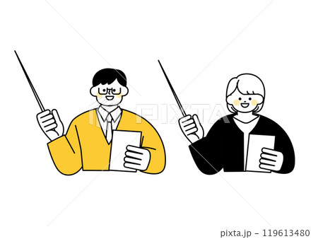 指示棒を使って教えている教師のイラストセット 119613480