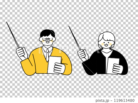 指示棒を使って教えている教師のイラストセット 119613480