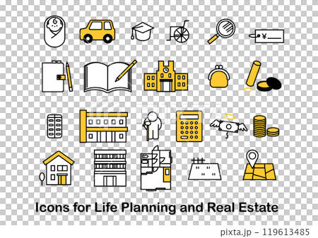 Icon set about life planning and real estate purchase 119613485