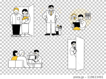 Set of people thinking about buying and borrowing real estate Set of people thinking about buying and borrowing real estate 119613491