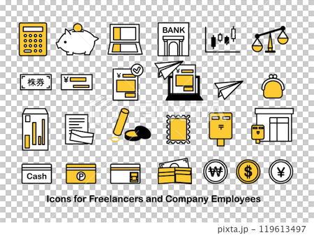 フリーランスや自営業者の仕事についてのアイコンセット 119613497