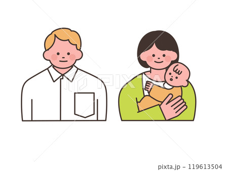 赤ちゃんが産まれた若い夫婦のアイコン 119613504