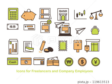 自営業者やフリーランスの仕事に関するアイコンのセット 119613513