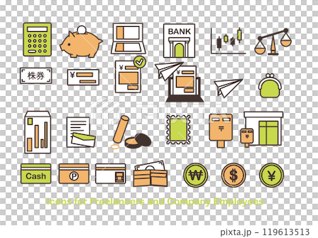 自営業者やフリーランスの仕事に関するアイコンのセット 119613513