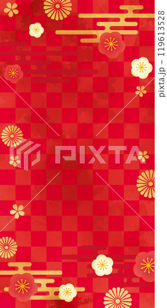赤色の水彩タッチ和柄背景 119613528
