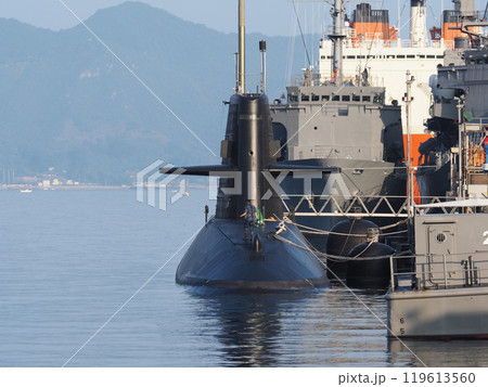 広県呉市「アレイからすこじま」からの海上自衛隊の潜水艦や護衛艦 119613560