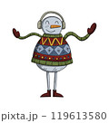 Traditional Christmas and New year Snowman character. Cheerful character wearing traditional ugly christmas sweater 119613580