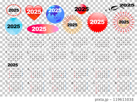 2025 年曆從週日開始,標題 2025 年曆從週日開始,標題 119613838