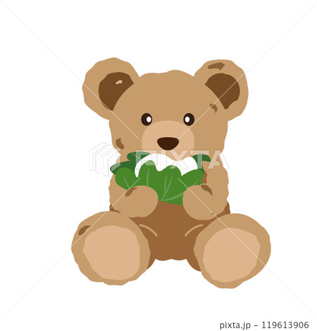 柏餅を食べているクマのぬいぐるみのイラスト 119613906