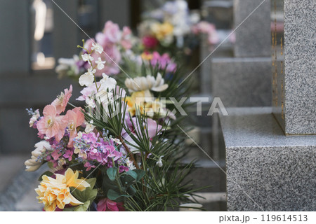 墓前に供えられた花 119614513