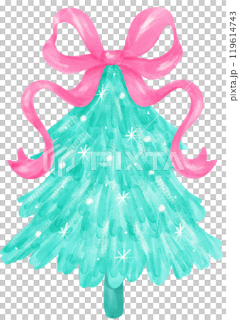 Coquette Christmas Tree with bow and star pink and mint green  watercolor Coquette Christmas Tree with bow and star pink and mint green  watercolor 119614743