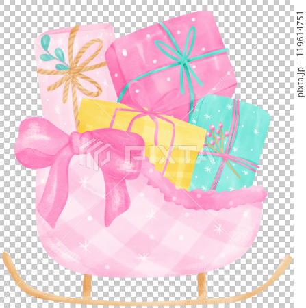 Colorful Presents in a Pink Sleigh Illustration Preppy Christmas 119614751