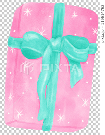Preppy Coquette Christmas present gift pastel watercolor pink and mint green color Preppy Coquette Christmas present gift pastel watercolor pink and mint green color 119614762
