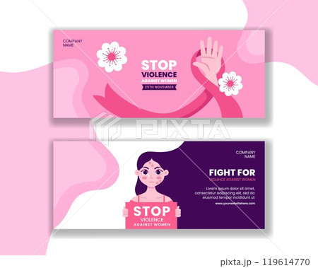 Awareness Horizontal Banner for Violence Against Women with Cartoon Background Illustration 119614770