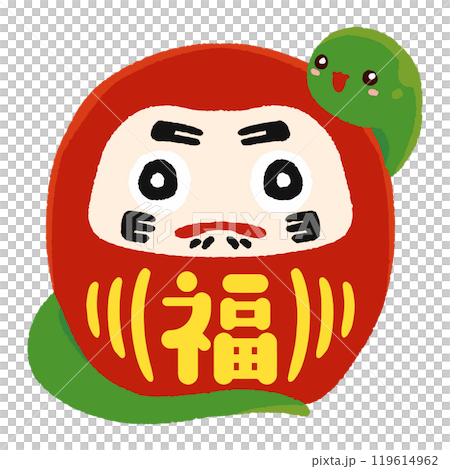 Illustration of a snake wrapped around a Daruma doll 119614962