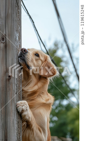飼い主の帰りを待つ犬 119615248