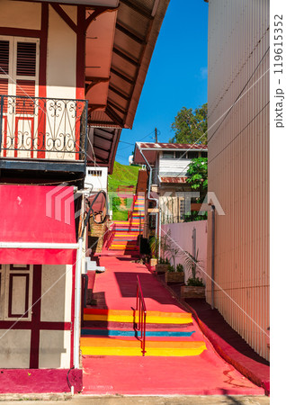 Vibrant Stairs Leading to Fort Ceperou in Cayenne - French Guiana, South America 119615352