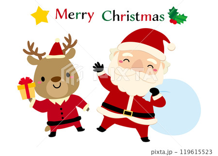 かわいいサンタクロースとトナカイのクリスマスキャラクターイラスト02 かわいいサンタクロースとトナカイのクリスマスキャラクターイラスト02 119615523