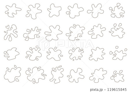 Set of splashes. Design elements with black outline. Ink splashes. Vector paint splashes. Set of splashes. Design elements with black outline. Ink splashes. Vector paint splashes. 119615845