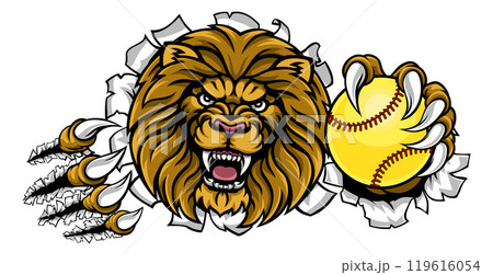 Lion Softball Animal Sports Team Mascot 119616054