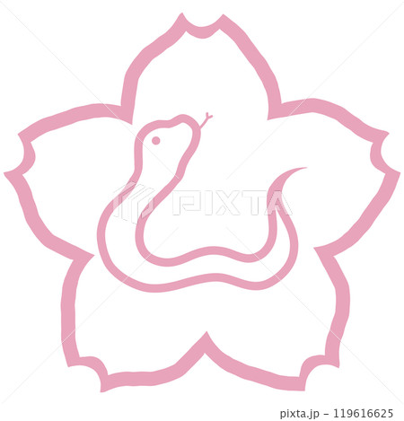 ピンクの桜に蛇 119616625