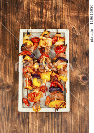 BBQ Pork Skewers. 119616950