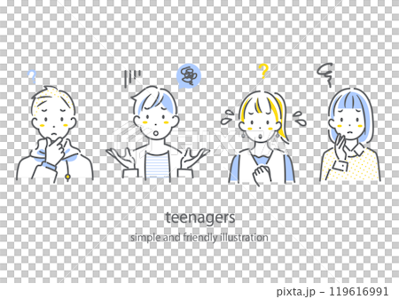 困る10代の学生たち シンプルでお洒落な線画イラスト 困る10代の学生たち シンプルでお洒落な線画イラスト 119616991