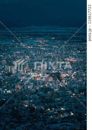 Panoramic night view of Sapporo, Hokkaido, Japan 119617723