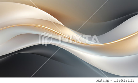 Silver gold abstract background with lines, stripes. Wavy text area for card, banner, flyer, design 119618113