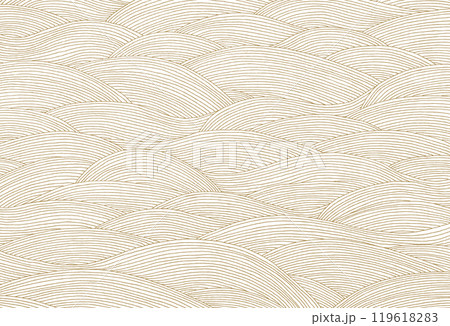 ペン画の手描き金の波白背景 119618283