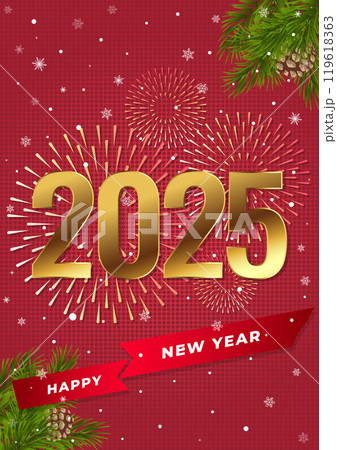 Happy New Year, New Year, greeting card, golden gradient numbers 119618363