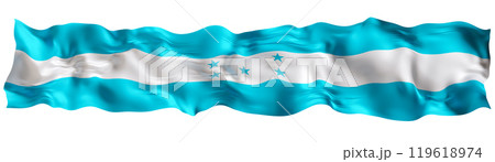 Stylized flag of Honduras waving in the wind, isolated on white background. Footer, header or divider. Cut out wide, panoramic element. Banner for patriotic themes or national event promotions. 3D. 119618974