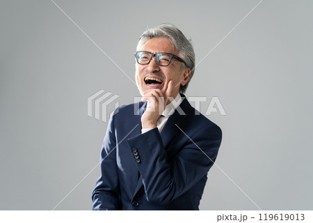 ビジネスマン　グレイヘア　爆笑 119619013