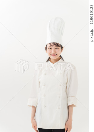 コックコートの女性　コック帽 119619128