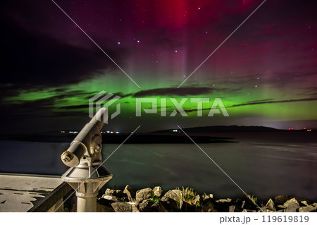 The Aurora Borealis, the northern lights, showing up in Portnoo, County Donegal, Ireland. 119619819