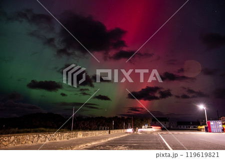 The Aurora Borealis, the northern lights, showing up in Portnoo, County Donegal, Ireland. 119619821