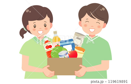 フードバンクの食べ物を運ぶ子供達 119619891